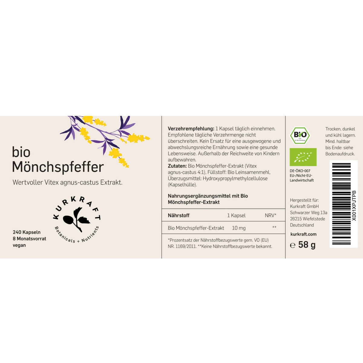 Bio Mönchspfeffer Extrakt 240 Kapseln